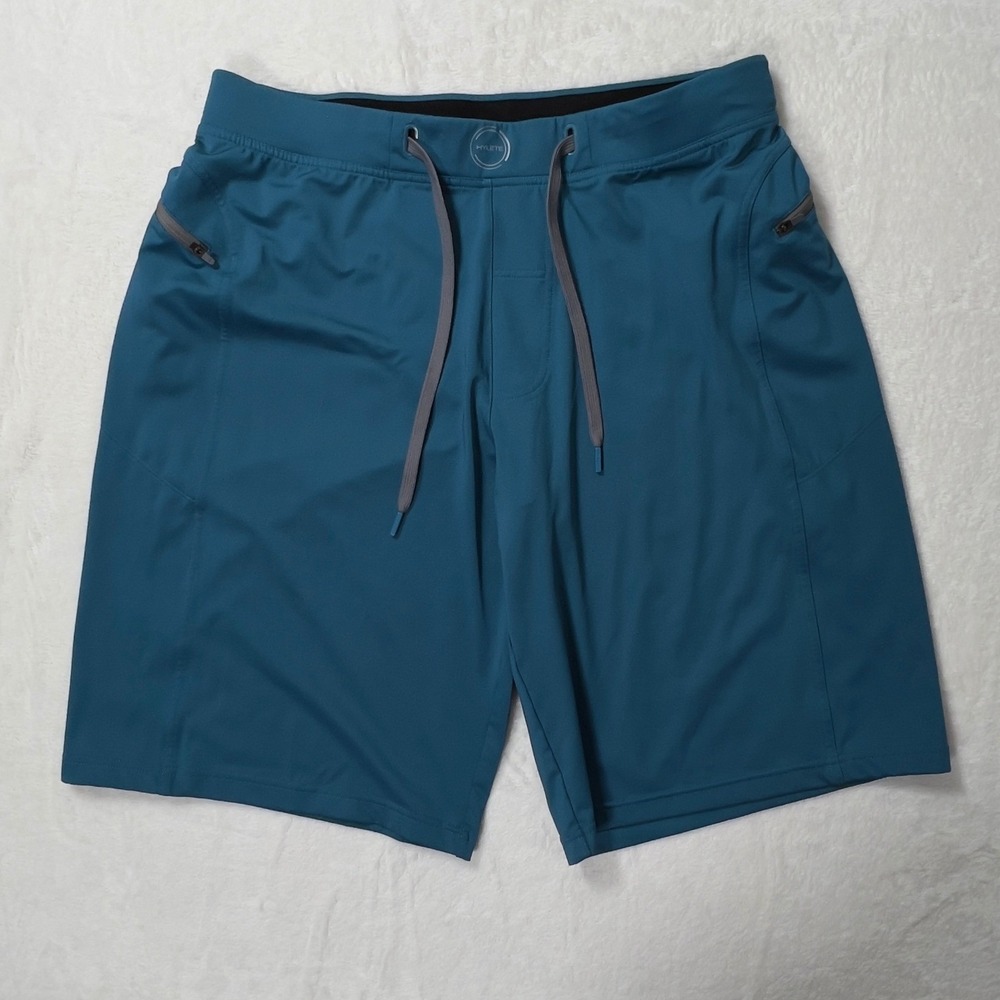 Hylete Athletic Training Shorts Mens Sz XL Blue Drawstring Zipper Pockets